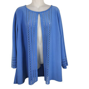 Graver Susan Graver Women LK Fusion Plus Petite Laser Cut Cardigan Blue Maze XLP